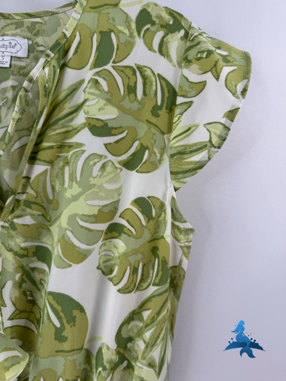 1309 Mud Pie Dress Sleeveless Ruffle Waist Tie Neck – S – Green White - Picture 4 of 16